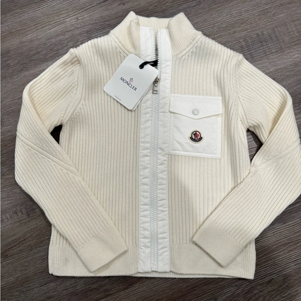 Moncler Cardigan Tricot White Zip Up Knitted Sweater Cardigan